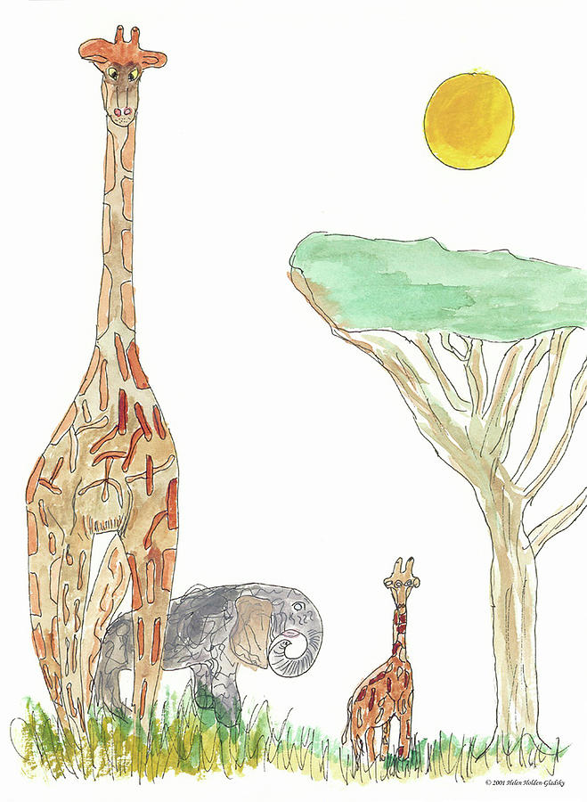 Giraffe Painting - The Orphan Elephant by Helen Holden-Gladsky