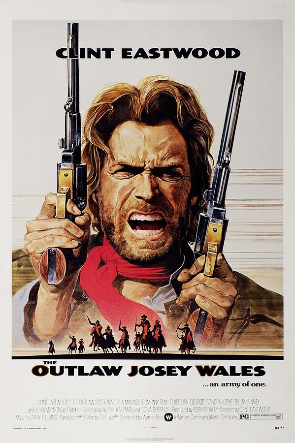 The Outlaw Josey Wales, 1976 - art by Bill Gold Mixed Media by Movie World Posters