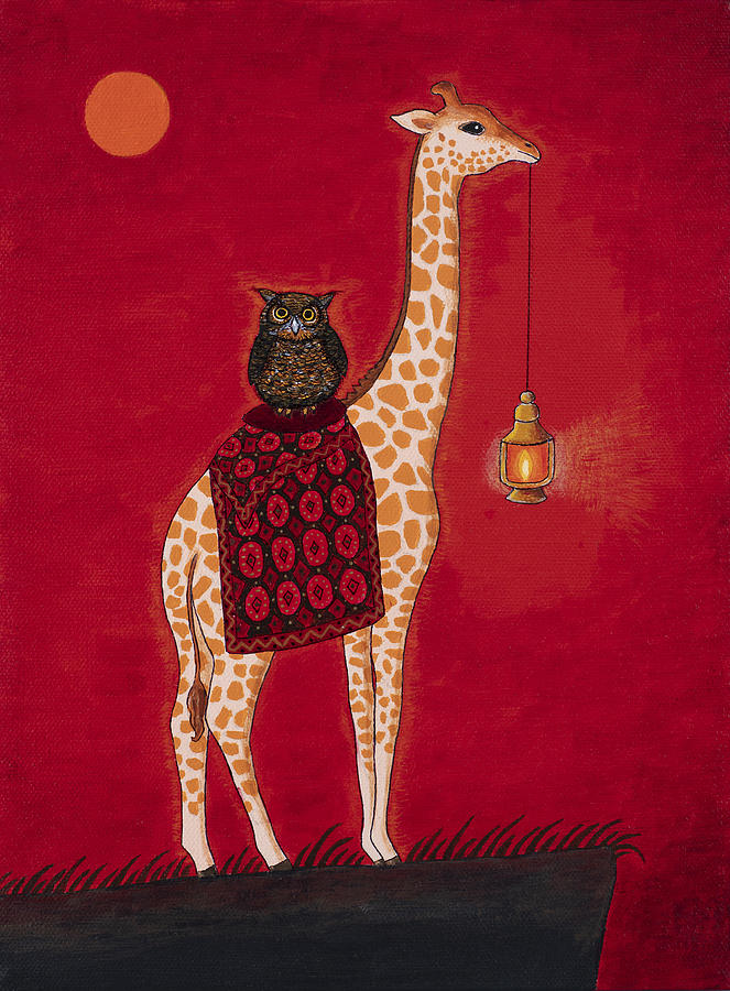 Owl Painting - The Owl and The Giraffe by Michael Jernegan