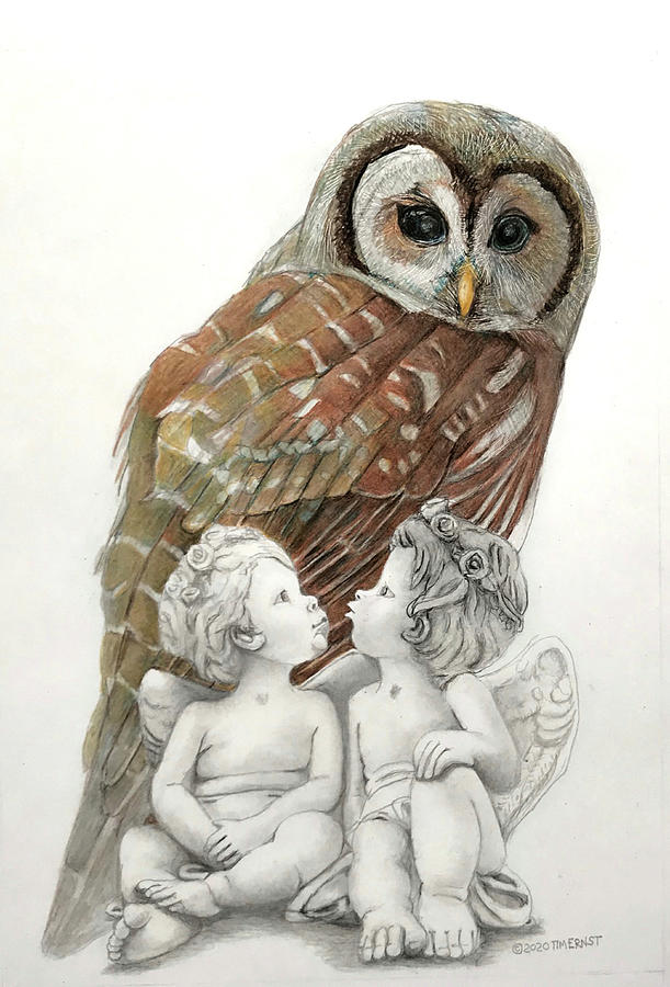 The Owl-guardian or predator Drawing by Tim Ernst