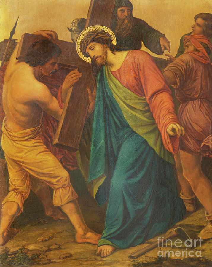 The painting Jesus is helped by Simon of Cyrene to carry his cross ...