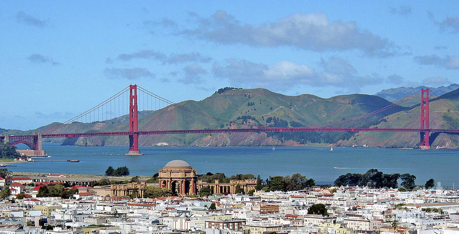 The Palace of Fine Arts and the Golden Gate Bridge Photograph by Lewis ...