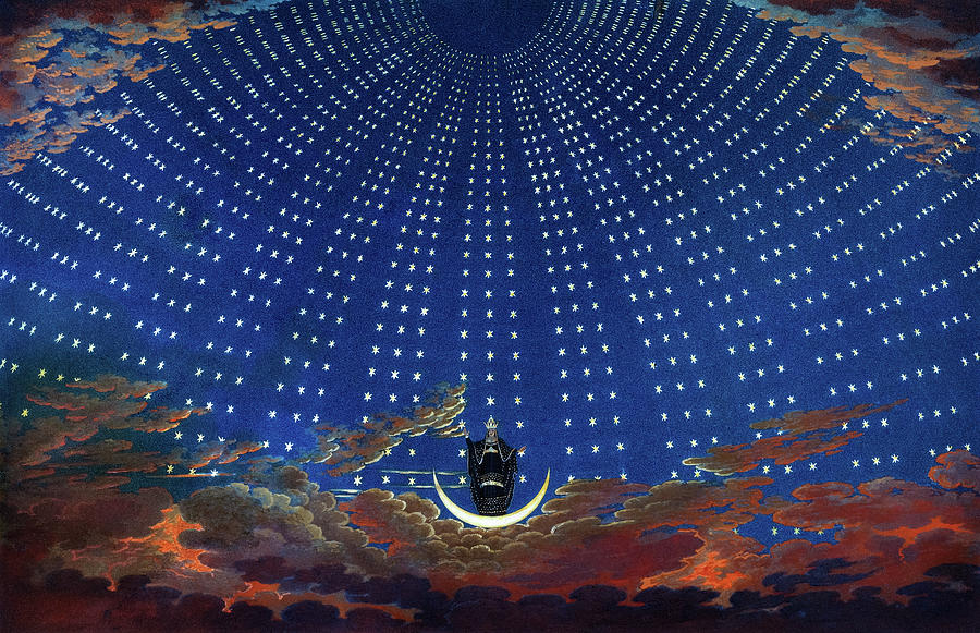 Wolfgang Amadeus Mozart Painting - The Palace of the Queen of the Night, The Magic Flute by Wolfgang Amadeus Mozart by Karl Friedrich Schinkel