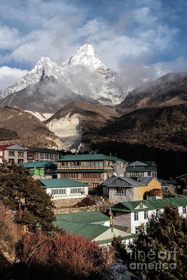 The Pangboche village at the feet of the stunning Ama Dablam pea Photograph by Didier Marti