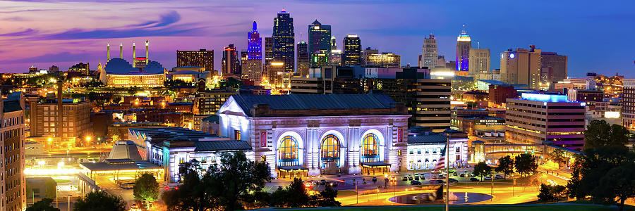 Kansas City Photograph - The Panoramic Skyline of Kansas City And Union Station At Dusk by Gregory Ballos