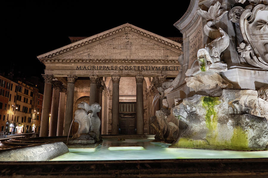 The Pantheon And Fountain At Night In Rome Photograph by Artur Bogacki