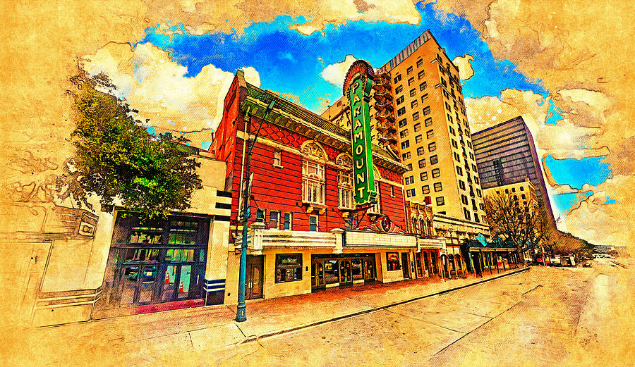 The Paramount Theatre in Austin, Texas - digital painting Digital Art by Nicko Prints