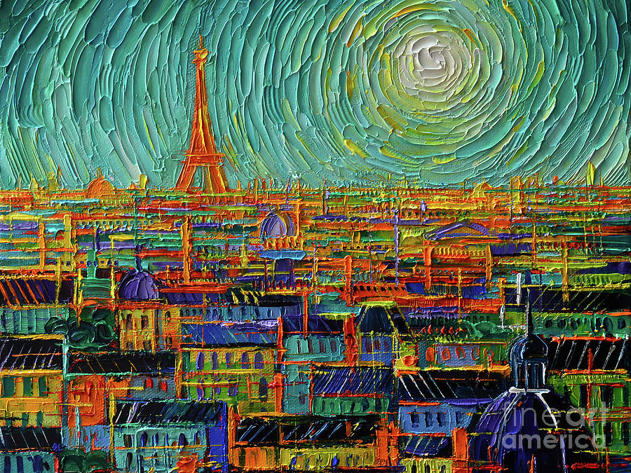 THE ROOFTOPS OF PARIS Detail 1 Painting by Mona Edulesco