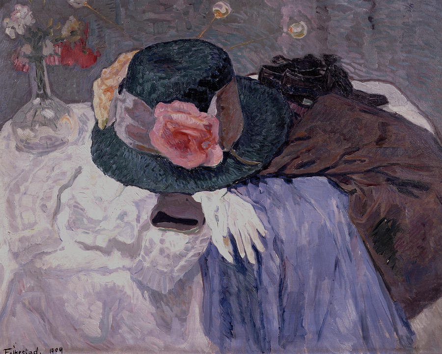 The Pariser hat, 1909 Painting by O Vaering by Bernhard Folkestad