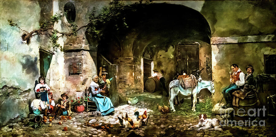 The Patio of an Inn by Elena Brockmann 1887 Painting by Elena Brockmann