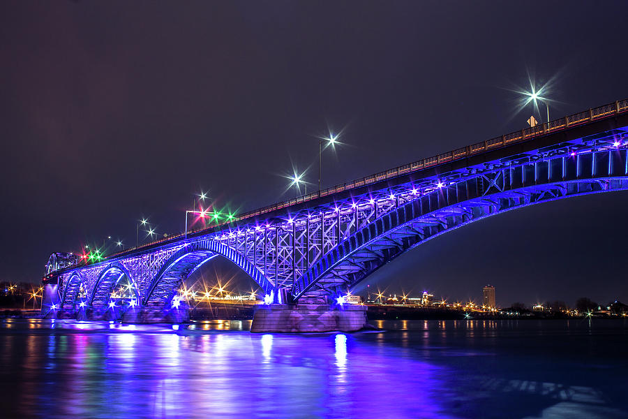 The Peace Bridge and Buffalo Skyline at night Photograph by Jay Smith