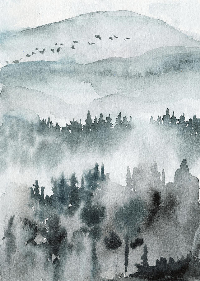 Winter Painting - Winter Peaks by Ink Well