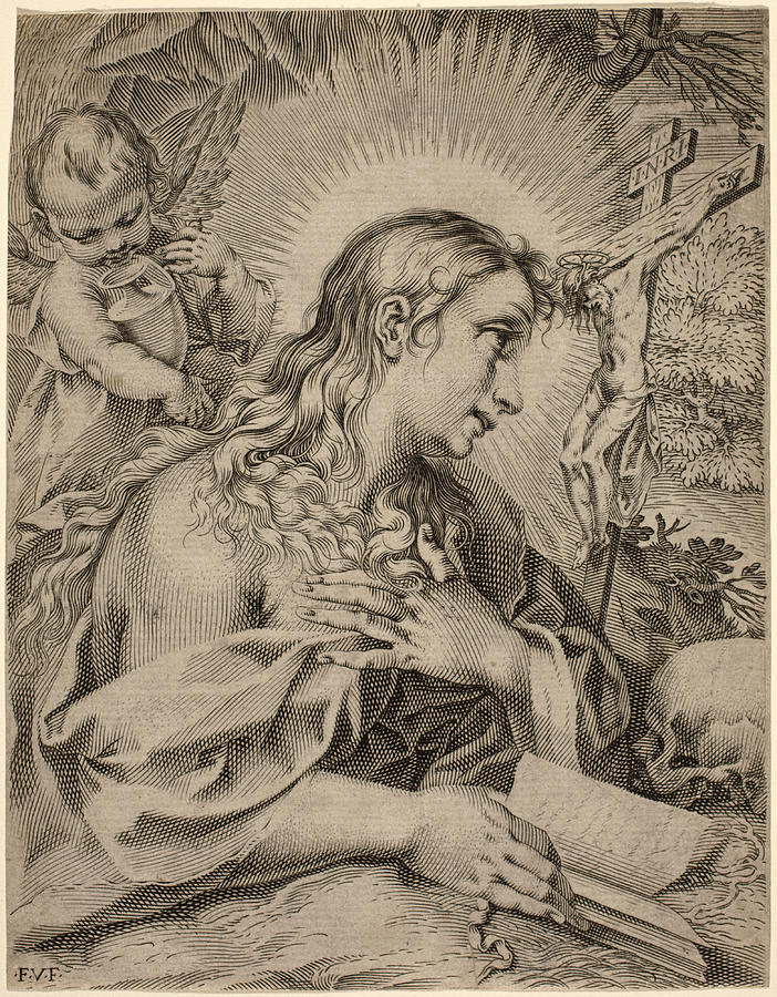 The Penitent Magdalene Drawing by Francesco Villamena