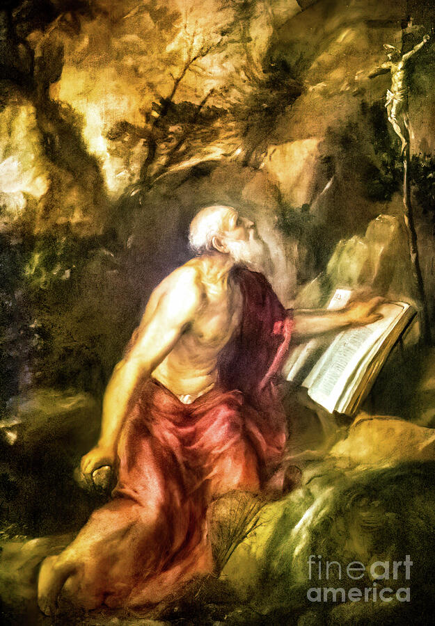 The Penitent Saint Jerome by Tiziano 1575 Painting by Tiziano