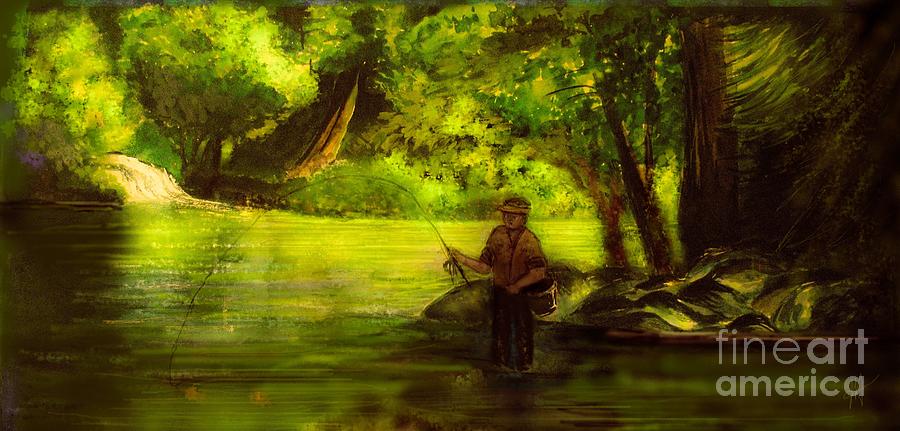 Fish Painting - The Perfect Fishing Spot by Hazel Holland