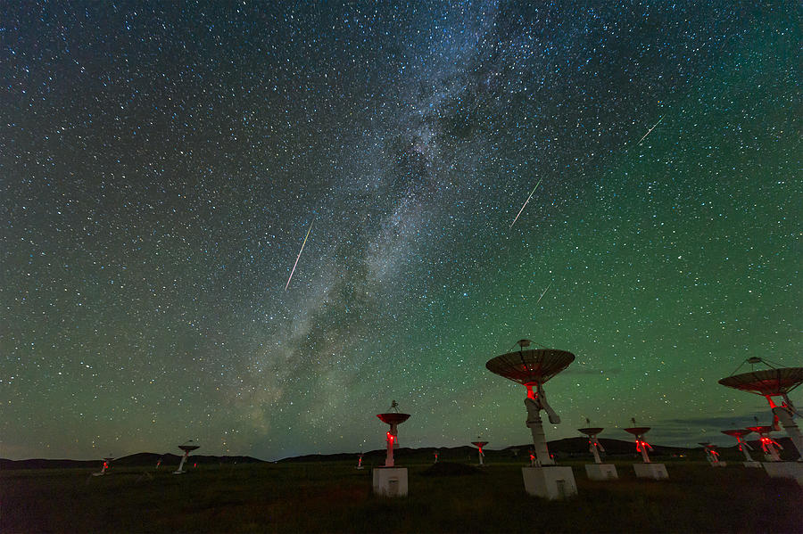 The Perseid meteor shower over the satellite receiving station Photograph by Bjdlzx