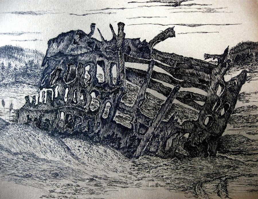 The Peter Iredale Ship Wreck Drawing By Pamela Stocker Fine Art America