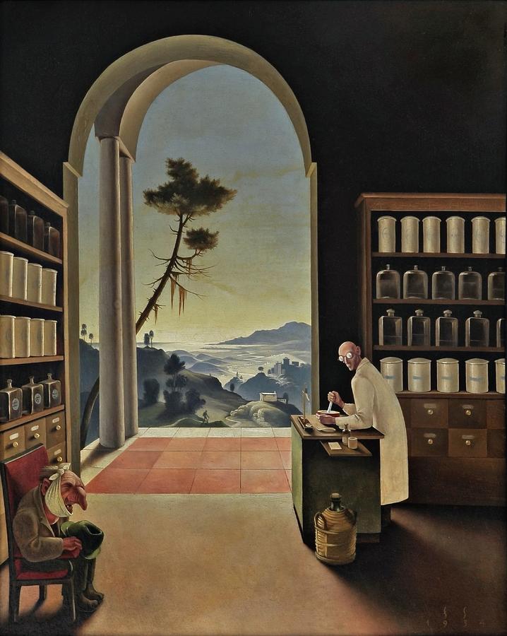 The pharmacy - Die Apotheke by Franz Sedlacek Painting by Franz Sedlacek