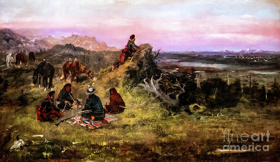 The Piegans Preparing to Steal Horses from the Crows by Charles  Painting by Charles Russell