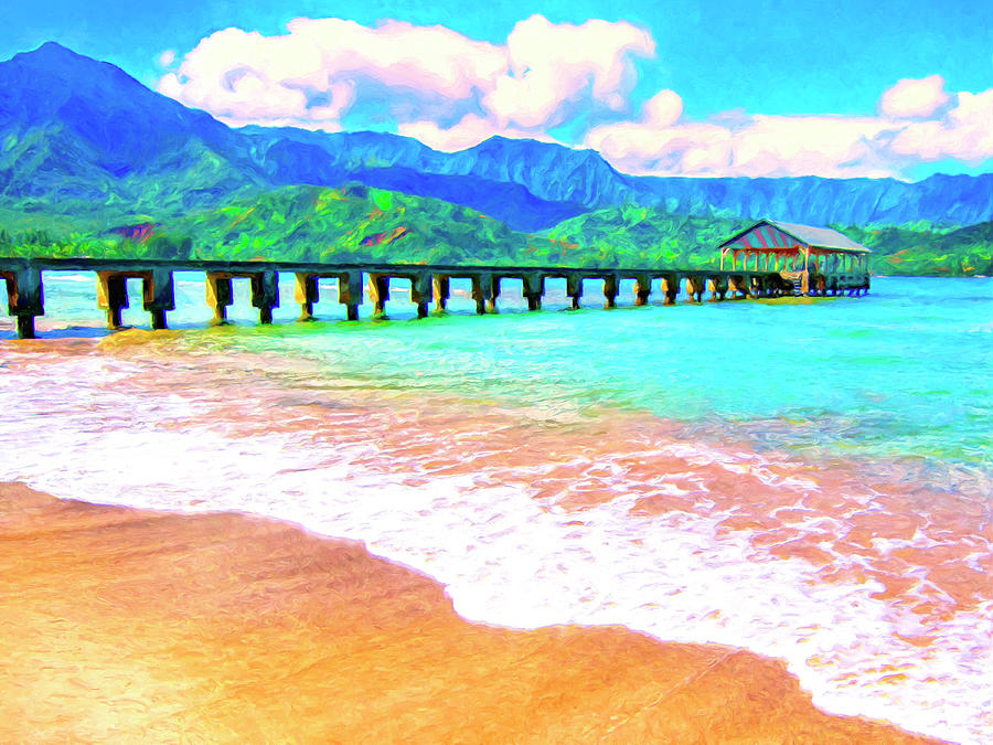 The Pier at Hanalei Bay Kauai Painting by Dominic Piperata
