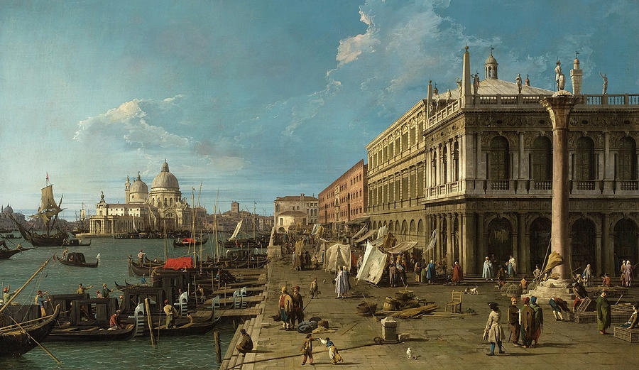 Canaletto Painting - The Pier towards the Zecca with the column of Saint Theodore by Canaletto