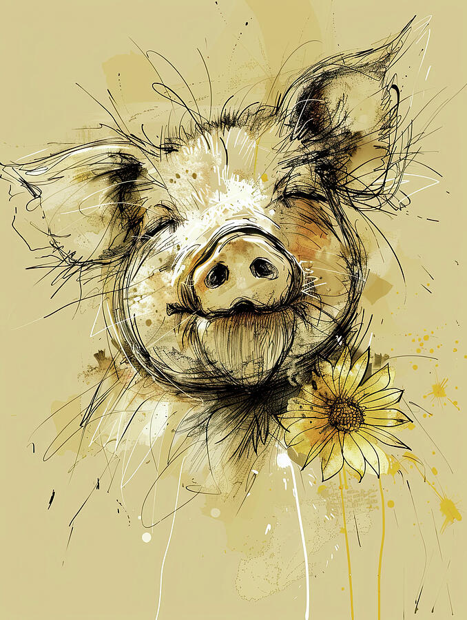 The pig and the flower Digital Art by Michael Lees