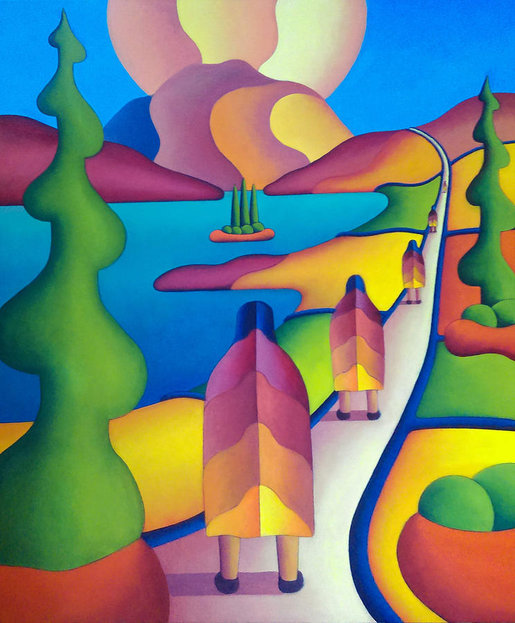 The Pilgrimage to the sacred mountain with five figures Painting by Alan Kenny