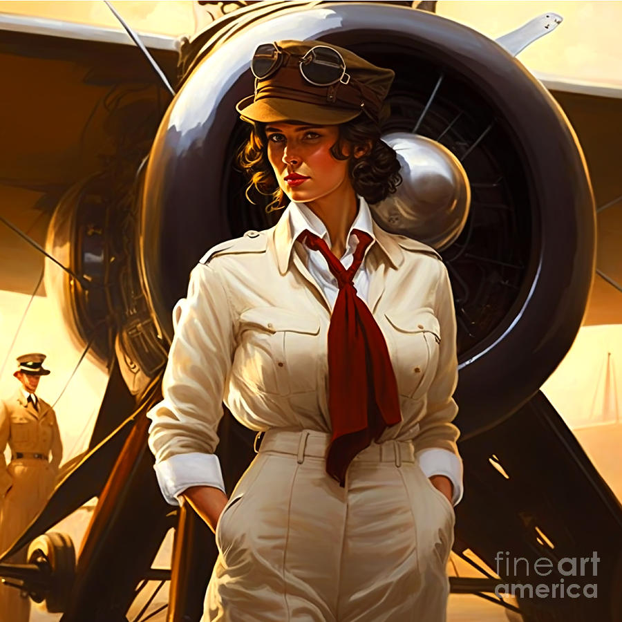 Vintage Digital Art - The Pilot and Her Plane by Cinema Photography