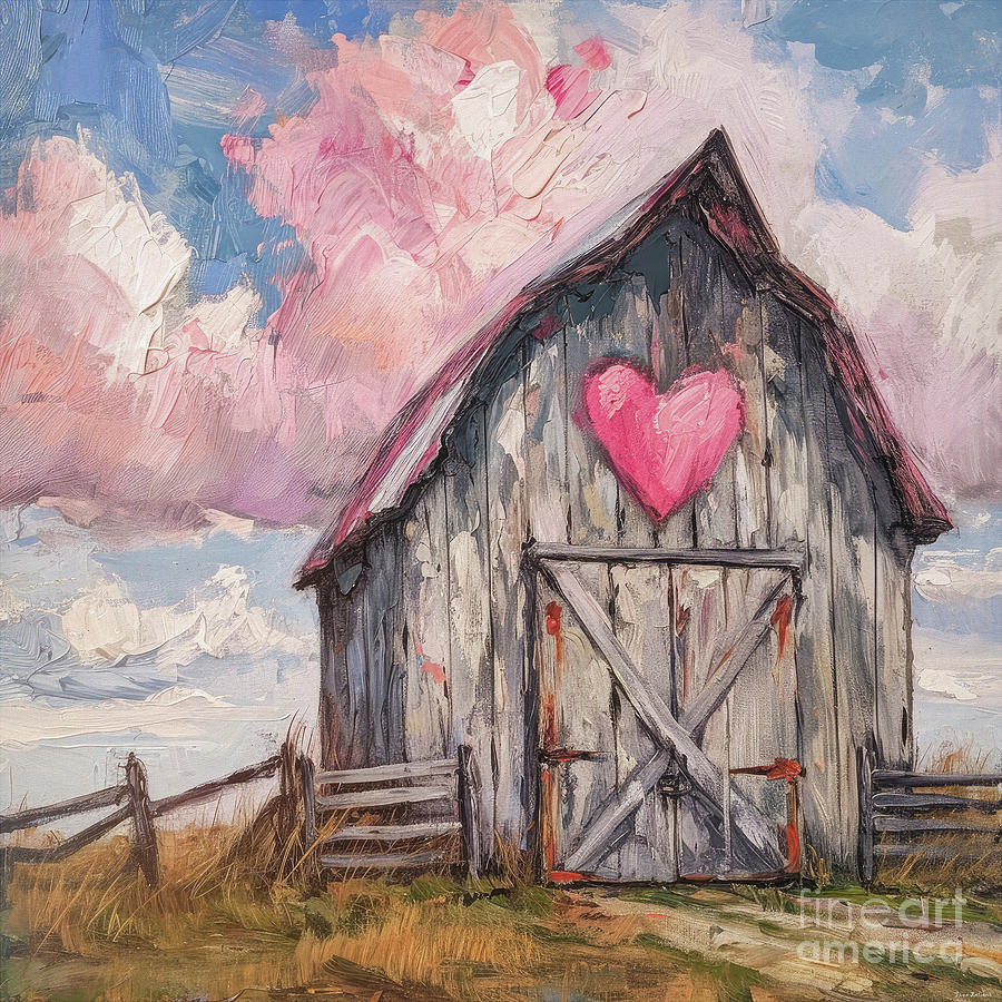 The Pink Heart Barn Painting