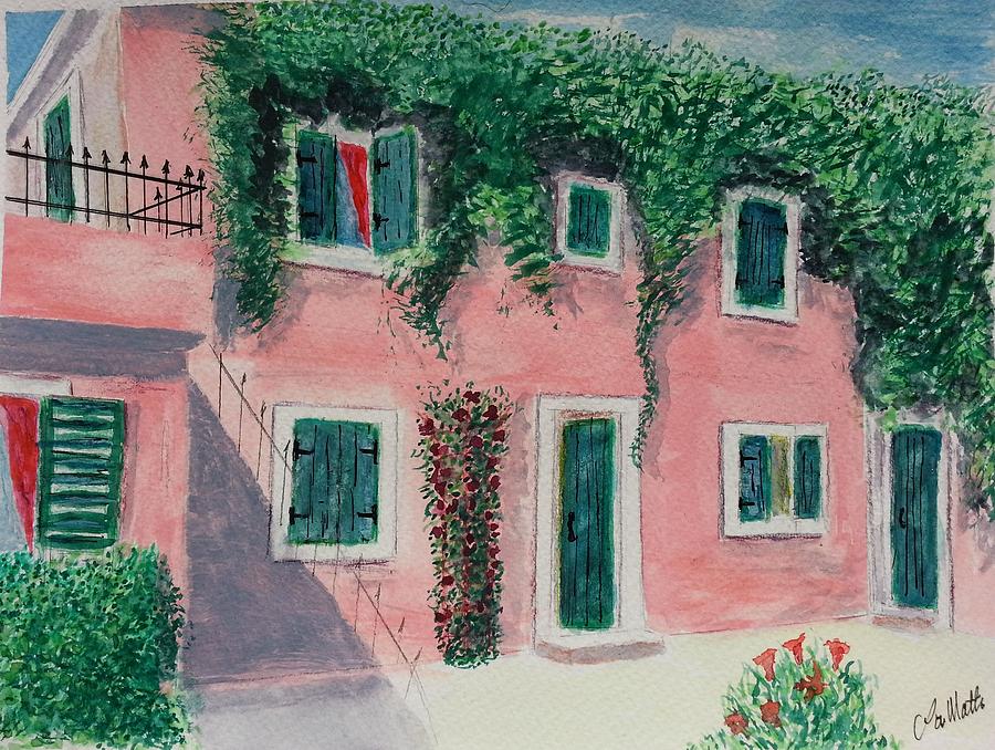 The Pink House Painting By Lou Mattia