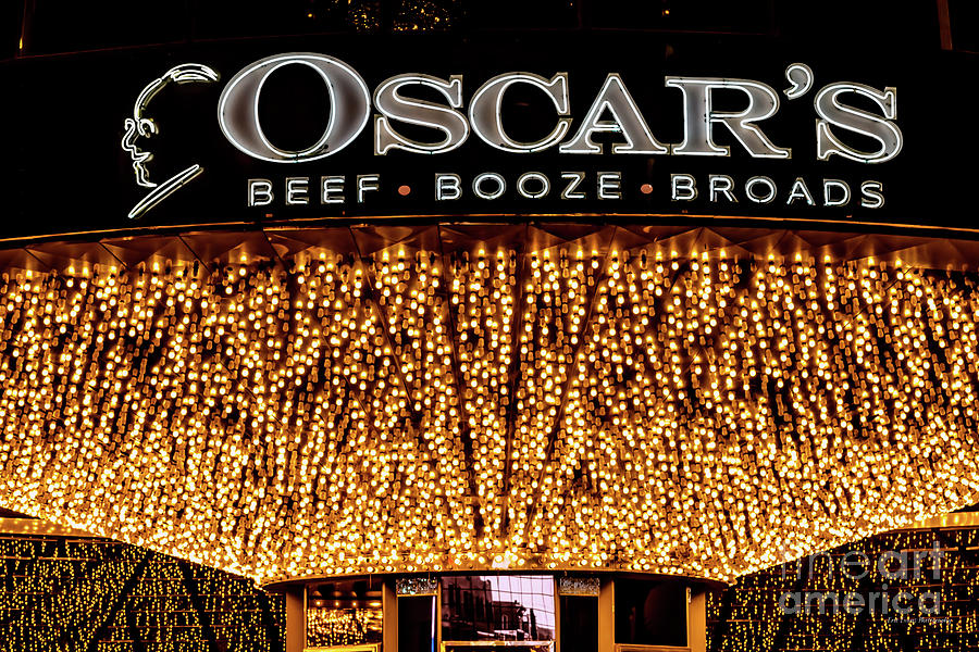 The Plaza Casino Oscars Lights and Sign at Night Photograph by Aloha Art