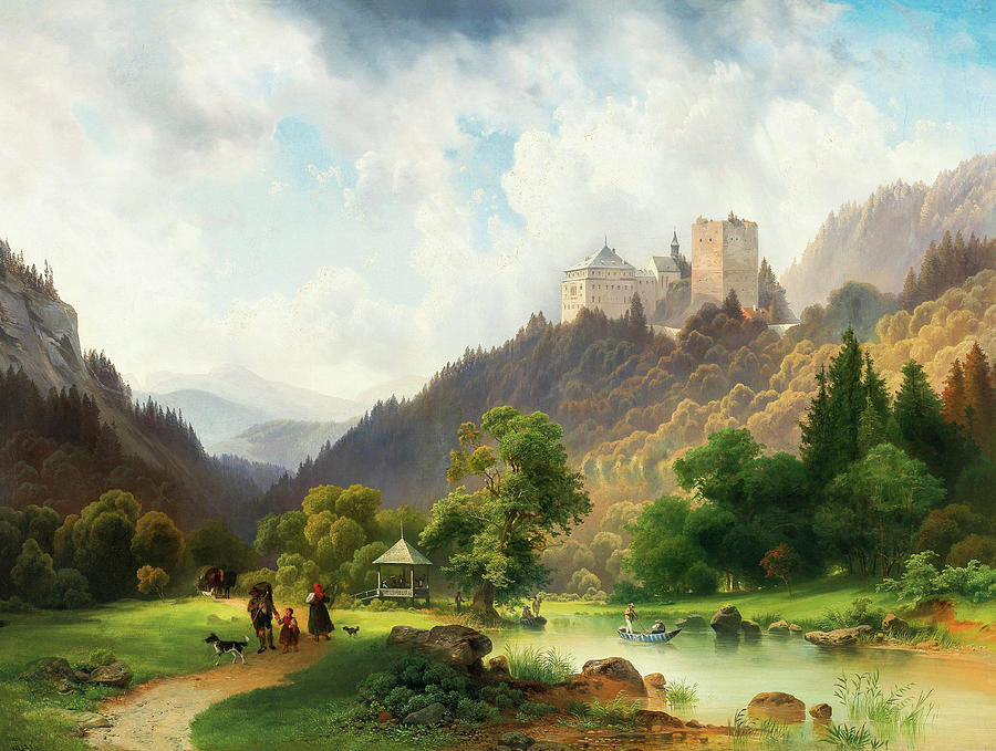 The Pleasures of Summer at the Foot of a Castle by Josef Holzer 1876 Painting by Josef Holzer