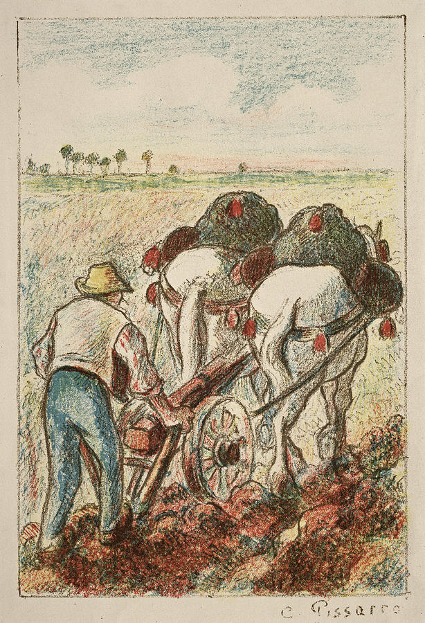 The plough Drawing by Camille Pissarro