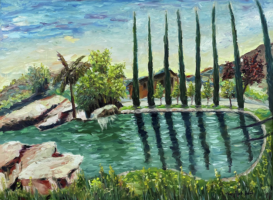The Pond at Gershon Bachus Vintners Temecula Painting by Roxy Rich