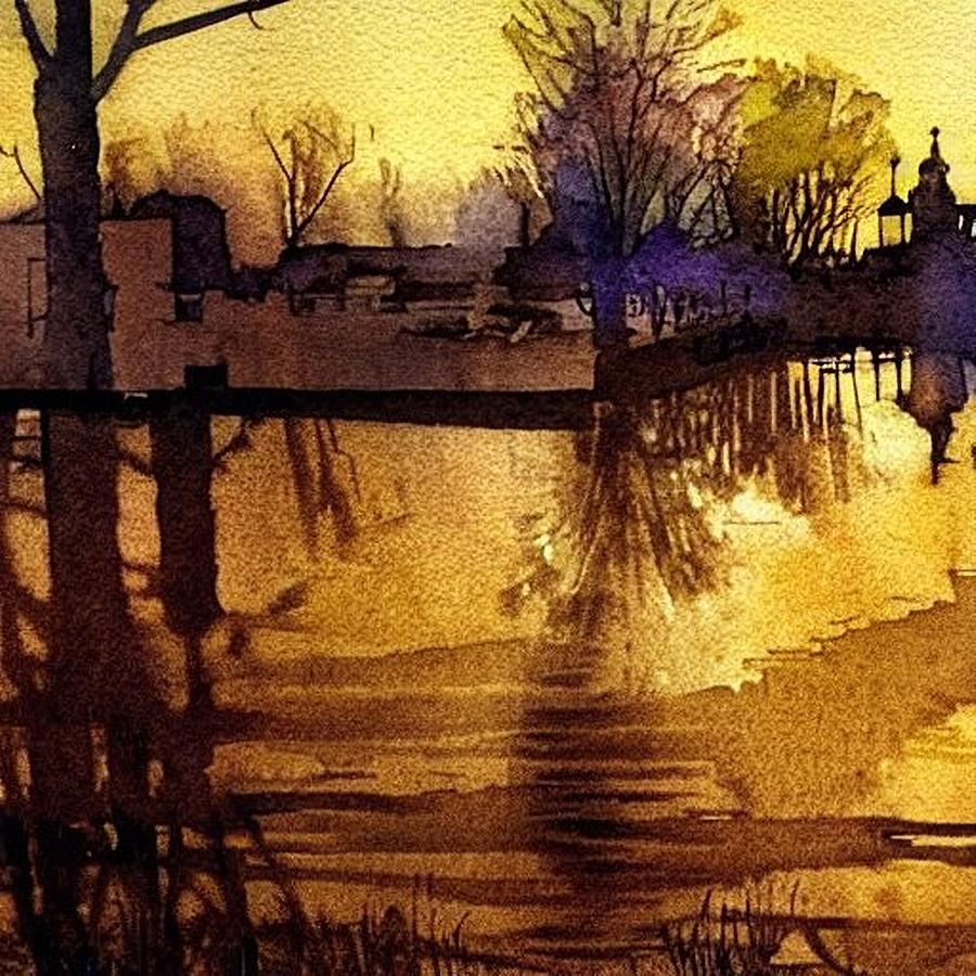 The Pond at Waterloo Village, Morris Canal, Golden Hour Painting by Christopher Lotito