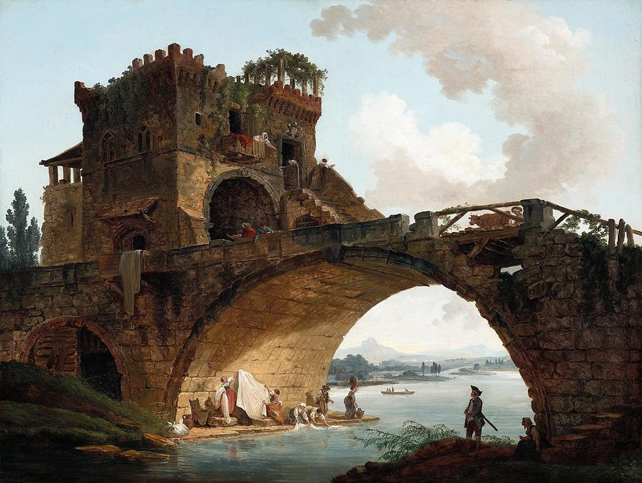 Hubert Robert Drawing - The Ponte Salario c art by Hubert Robert French Hubert Robert Drawing - The Ponte Salario c art by Hubert Robert French