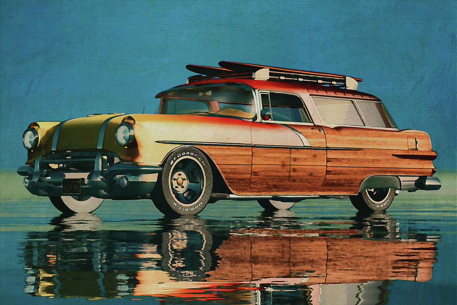 The Pontiac Station Wagon From 1956 Surfer Edition Digital Art by Jan Keteleer