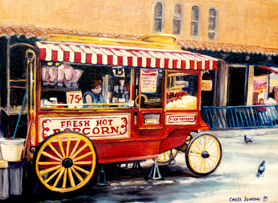 Popcorn Painting - The Popcorn Cart Local Street Vendor Best Outdoor Fast Food Chip Wagon Hotdog Stand C Spandau Artist by Carole Spandau