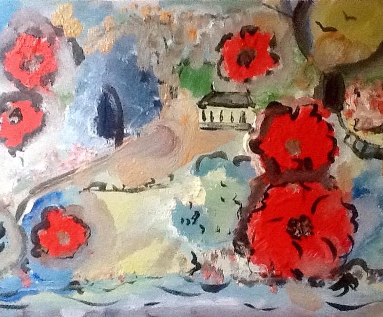 The Poppies by the River Painting by Judith Desrosiers