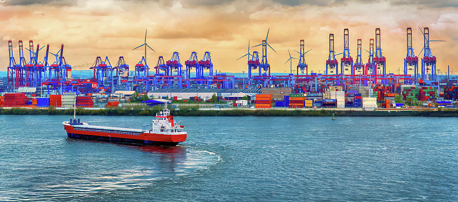 The Port of Hamburg on the Elbe River Photograph by Phil Cardamone
