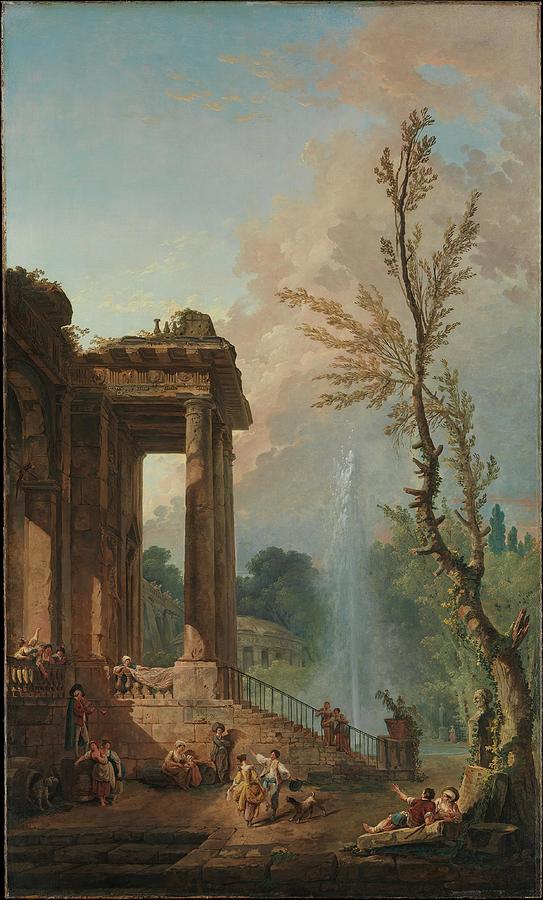 Hubert Robert Drawing - The Portico of a Country Mansion  art by Hubert Robert French