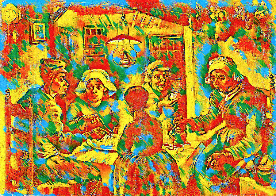 The Potato Eaters by van Gogh - colorful digital recreation Digital Art by Nicko Prints