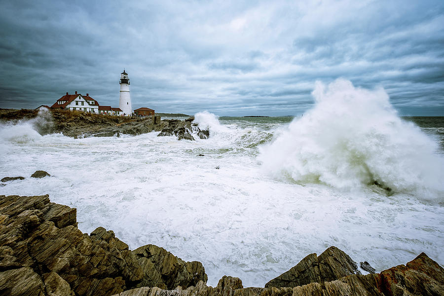 Portland Photograph - The Power Of The Sea, Noreaster Waves. by Jeff Sinon