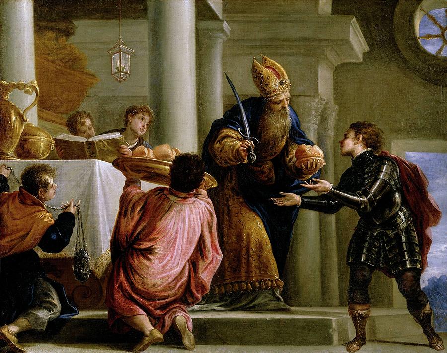 'The priest Ahimelech gives the bread and the sword to David ...