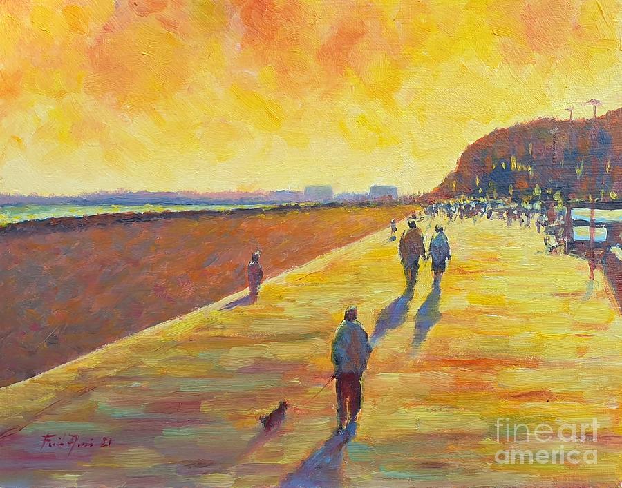 Beach Sunset Painting - The promenade, Hythe Kent  by Farid Aouni