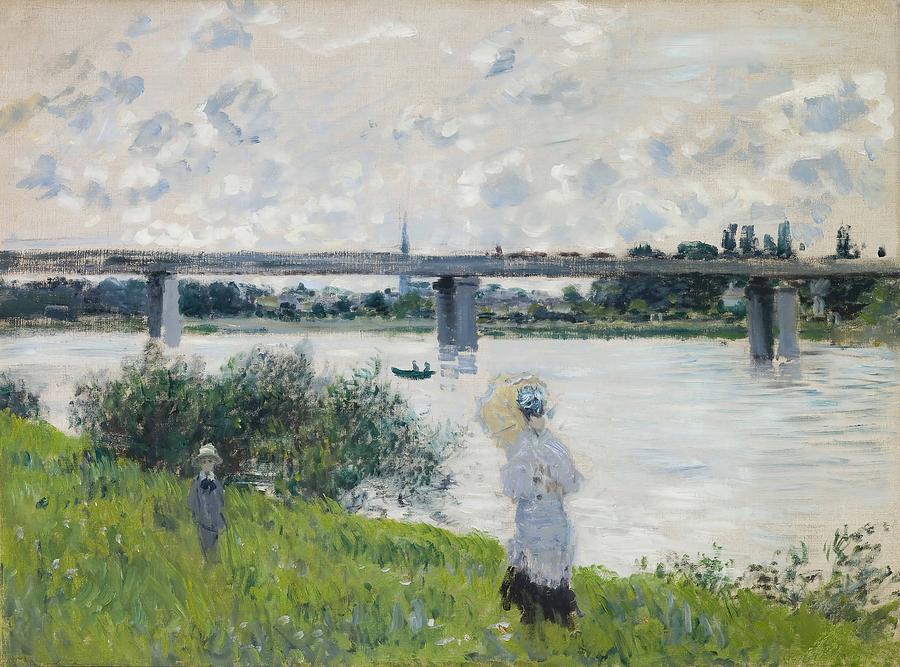 Claude Monet Painting - The Promenade with the Railroad Bridge  Argenteuil  by Claude Monet