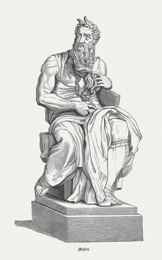 The Prophet Moses by Michelangelo, published in 1878 Drawing by Zu_09