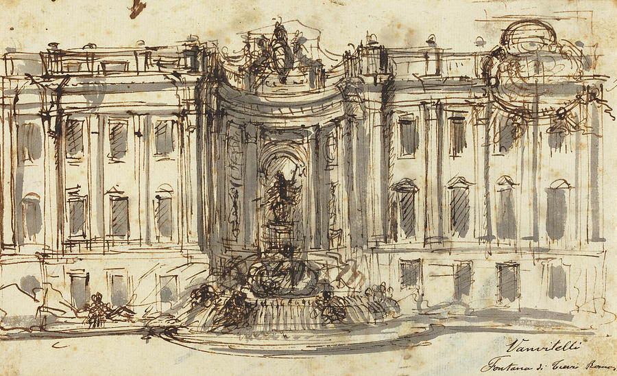 The proposal for the Trevi Fountain by Luigi Vanvitelli, 1730 Drawing by AM FineArtPrints