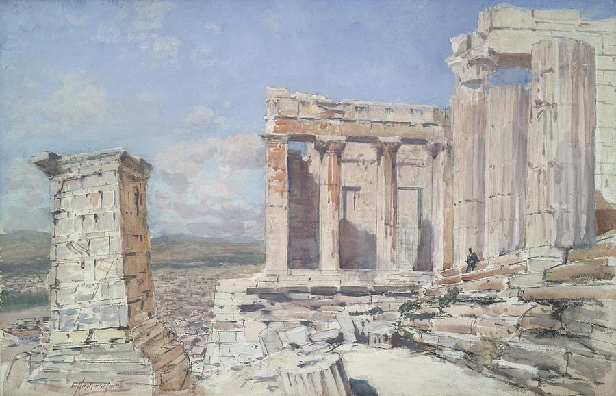 Nature Drawing - The Propylaea  Acropolis mid thearly th century by Francis Hopkinson Smith American