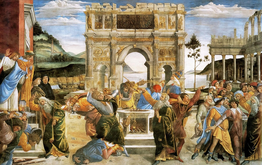 Sandro Botticelli Painting - The Punishment of Korah and the Stoning of Moses and Aaron by The Luxury Art Collection